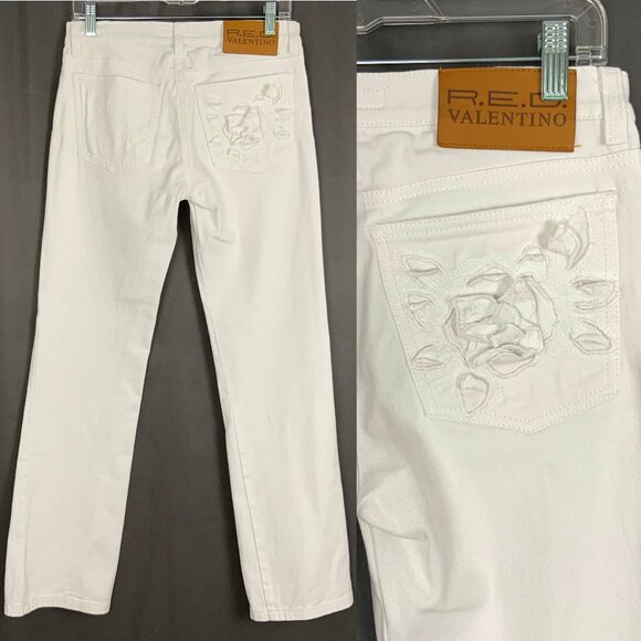 RED Valentino Denim - RED Valentino White Straight Leg Mid-Rise Jeans Sz 28